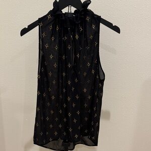 H&M Black Sleeveless Sheer Tie-Neck Camisole with Gold Diamond Accents